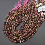 Natural Multicolor Blue Green Pink Yellow Cognac Tourmaline Freeform Rondelle Beads Gemstone 15.5" Strand