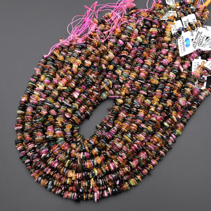 Natural Multicolor Blue Green Pink Yellow Cognac Tourmaline Freeform Rondelle Beads Gemstone 15.5" Strand