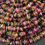 Natural Multicolor Blue Green Pink Yellow Cognac Tourmaline Freeform Rondelle Beads Gemstone 15.5" Strand