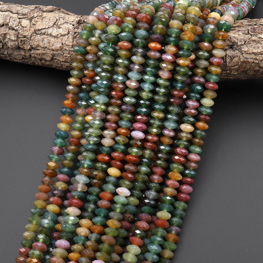 AAA Colorful Translucent Natural Indian Agate 8mm Faceted Thin Rondelle Gemstone Beads 15.5" Strand