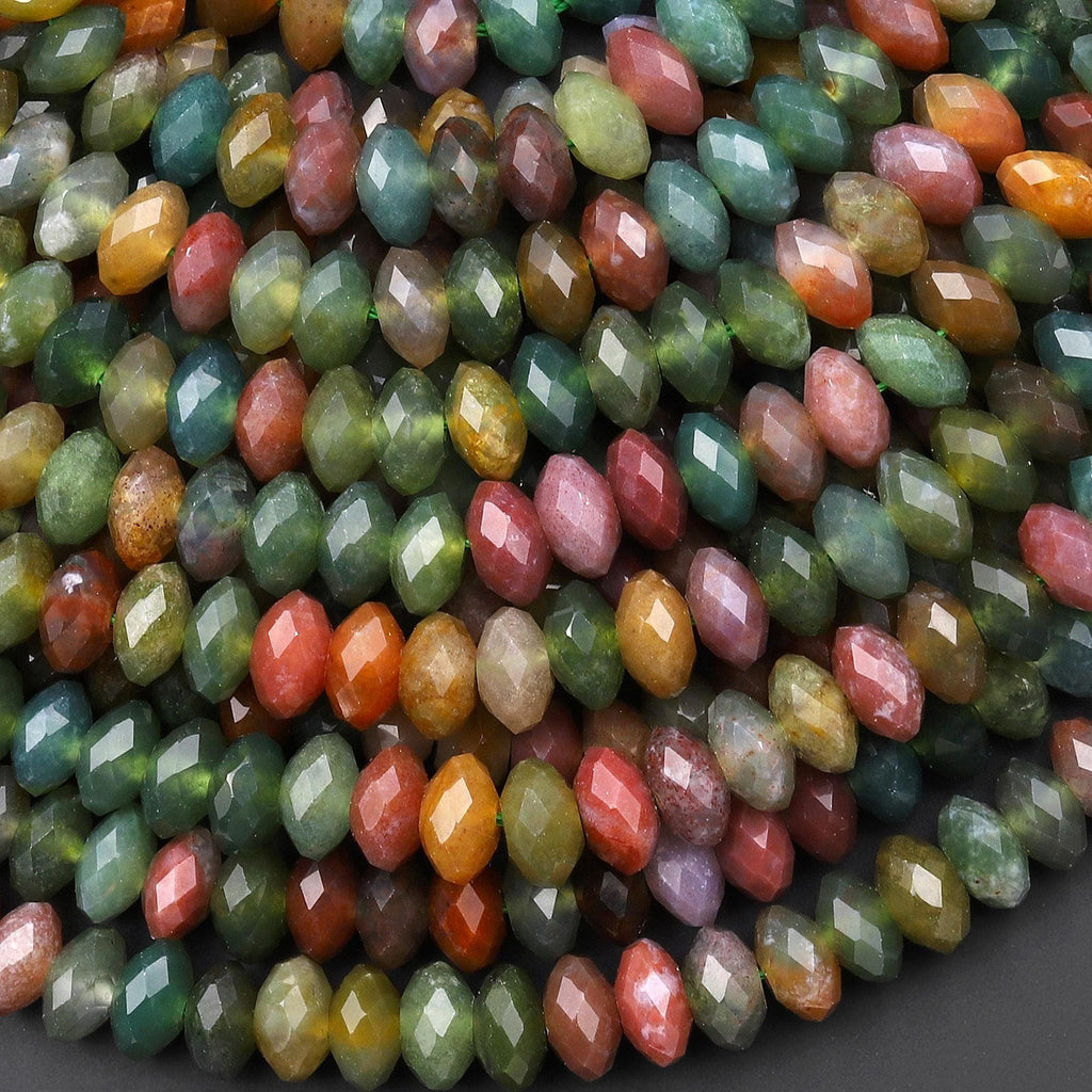 AAA Colorful Translucent Natural Indian Agate 8mm Faceted Thin Rondelle Gemstone Beads 15.5" Strand