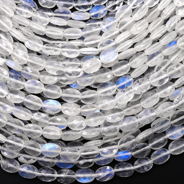 AAA Faceted Natural Rainbow Moonstone Oval 7x5mm Beads Dazzling Gemstone 15.5" Strand