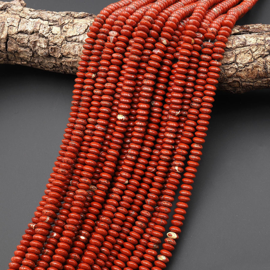 Natural Red Jasper 6mm Smooth Thin Rondelle Beads Thin Saucer 15.5" Strand