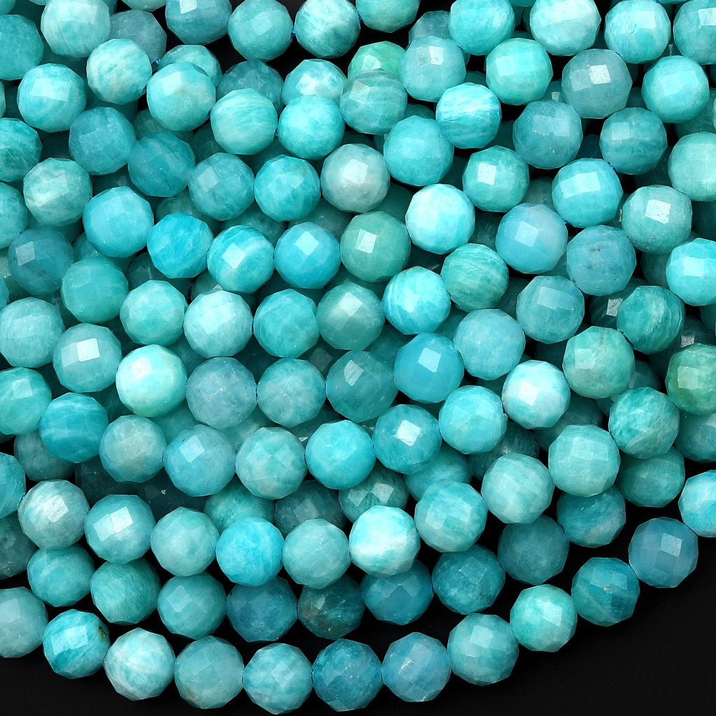 AAA Faceted Natural Blue Peruvian Amazonite 6mm Round Beads 15.5" Strand