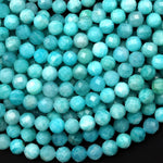 AAA Faceted Natural Blue Peruvian Amazonite 6mm Round Beads 15.5" Strand