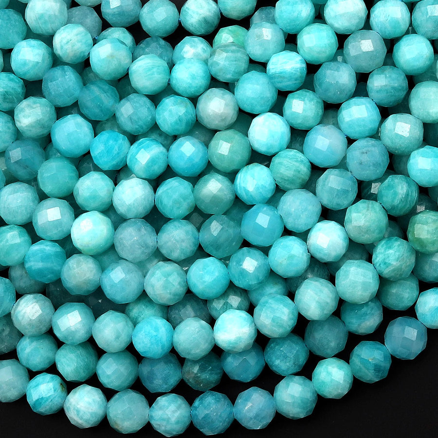AAA Faceted Natural Blue Peruvian Amazonite 6mm Round Beads 15.5" Strand