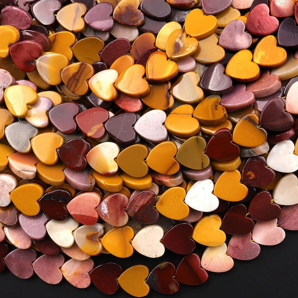 Natural Australian Mookaite Jasper Heart 8mm Beads Center Drilled Maroon Yellow Gemstone 15.5" Strand