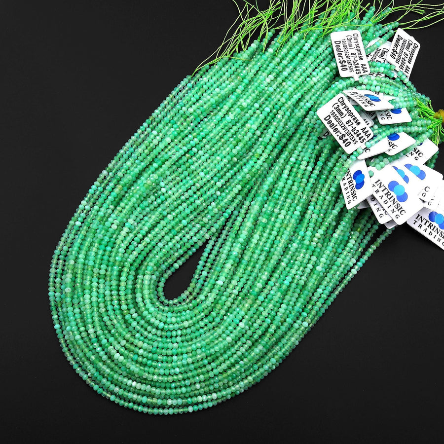 AAA Natural Australian Green Chrysoprase Faceted 3mm Rondelle Beads 15.5" Strand