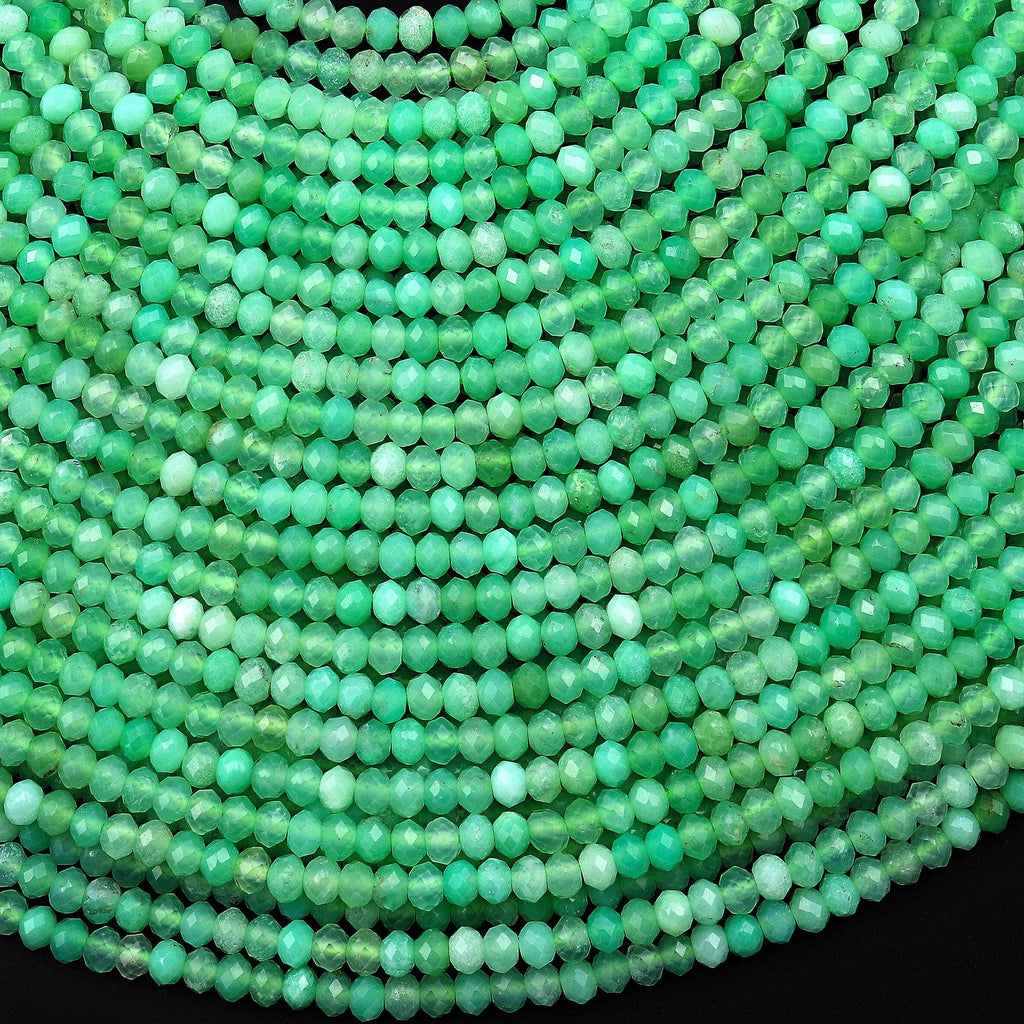 AAA Natural Australian Green Chrysoprase Faceted 3mm Rondelle Beads 15.5" Strand