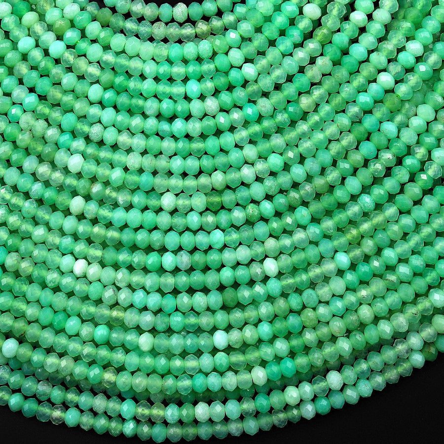 AAA Natural Australian Green Chrysoprase Faceted 3mm Rondelle Beads 15.5" Strand