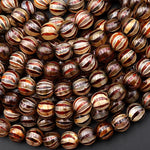 Tibetan Agate 8mm Round Beads Brown Dzi Agate Melon Pumpkin Mala Antique Boho Beads 15.5" Strand