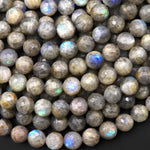 Faceted Natural Labradorite 6mm 8mm Round Gemstone Beads 15.5" Strand