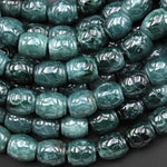 Rare AAA Hand Carved Natural Guatemalan Blue Green Jade Drum Barrel Beads 7.5" Strand
