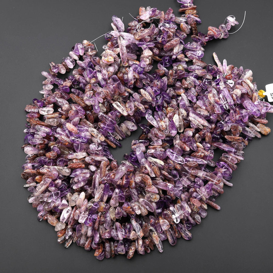 Natural Super 7 Freeform Chip Pebble Nugget Beads Top Side Drilled Gemstone 15.5" Strand