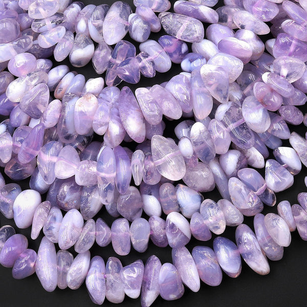 Rare Natural African Purple Opalized Chalcedony Freeform Pebble Center Drilled Nugget Beads Gemstone 15.5" Strand