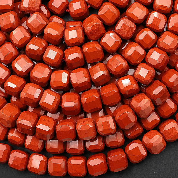 AAA Natural Red Jasper Faceted 6mm Cube Beads 15.5" Strand