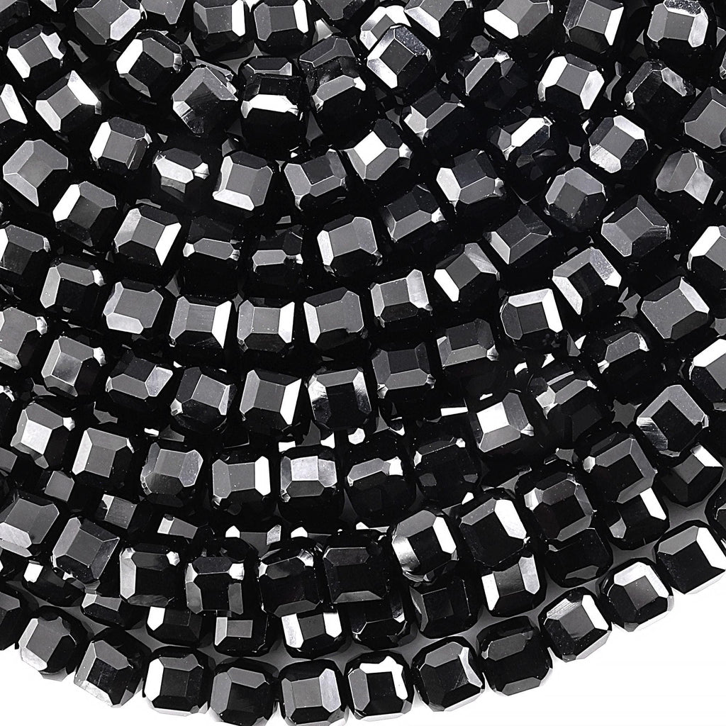 Faceted Natural Black Onyx 6mm Cube Beads 15.5" Strand