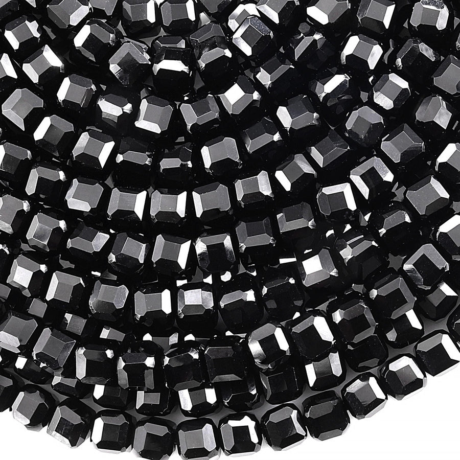Faceted Natural Black Onyx 6mm Cube Beads 15.5" Strand