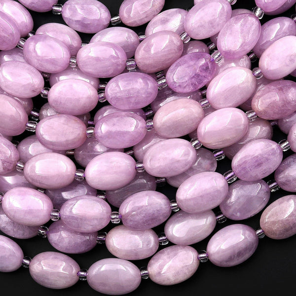 AAA Natural Kunzite Smooth Oval Beads Lilac Pink Purple Gemstone 15.5" Strand