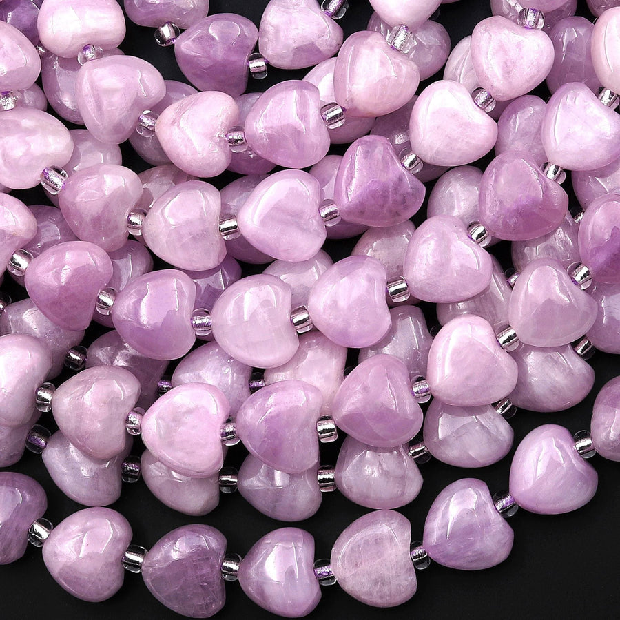AAA Natural Kunzite Smooth Heart 10mm Beads Center Drilled Gemstone Good for Earrings 15.5" Strand