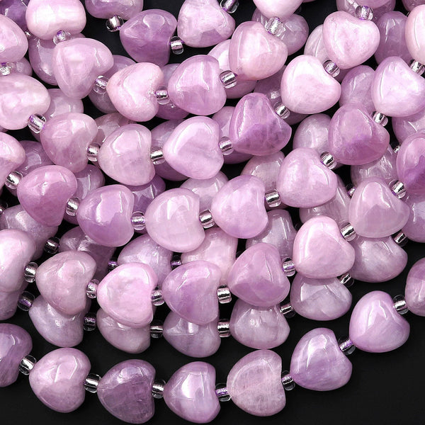 AAA Natural Kunzite Smooth Heart 10mm Beads Center Drilled Gemstone Good for Earrings 15.5" Strand
