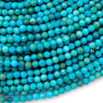 AAA Natural Blue Turquoise 2mm 3mm 4mm Faceted Round Beads Real Genuine Micro Cut Gemstone 15.5" Strand