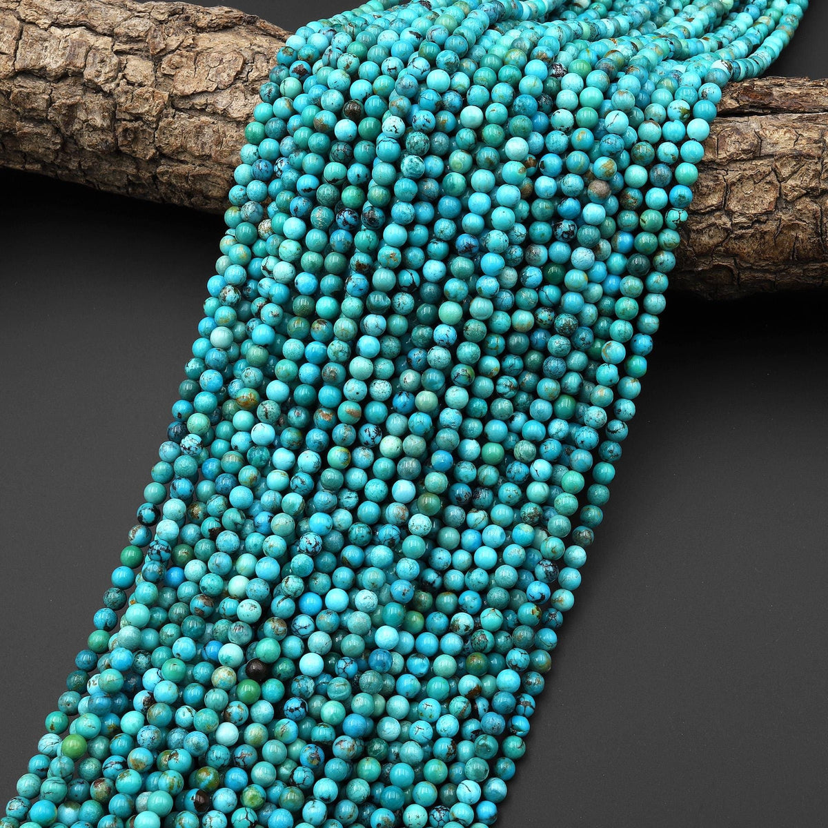 Genuine Natural Blue Green Turquoise Smooth 4mm Round Gemstone Beads 1 ...