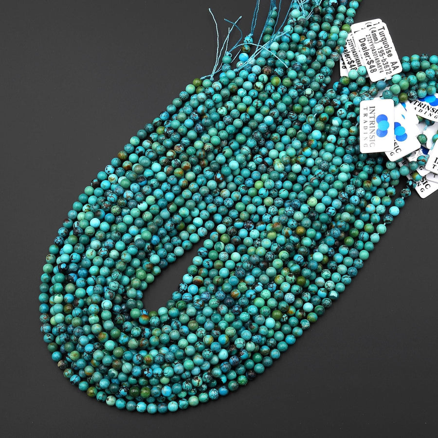 Genuine Natural Blue Green Brown Turquoise 2mm 3mm 4mm Smooth Round Gemstone Beads 15.5" Strand
