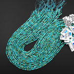 Genuine Natural Turquoise 3mm 4mm Faceted Round Beads Vibrant Blue Green Gemstone Micro Diamond Cut 15.5" Strand