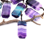 AAA Natural Rainbow Fluorite Faceted Rectangle Tile Pendant Side Drilled Gemstone