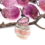 AAA Hand Carved Natural Candy Fluorite Mauve Pink Ammonite Pendant