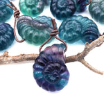 AAA Hand Carved Natural Candy Fluorite Deep Blue Green Purple Ammonite Pendant
