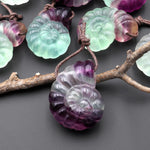 AAA Hand Carved Natural Candy Fluorite Bicolor Green Purple Ammonite Pendant