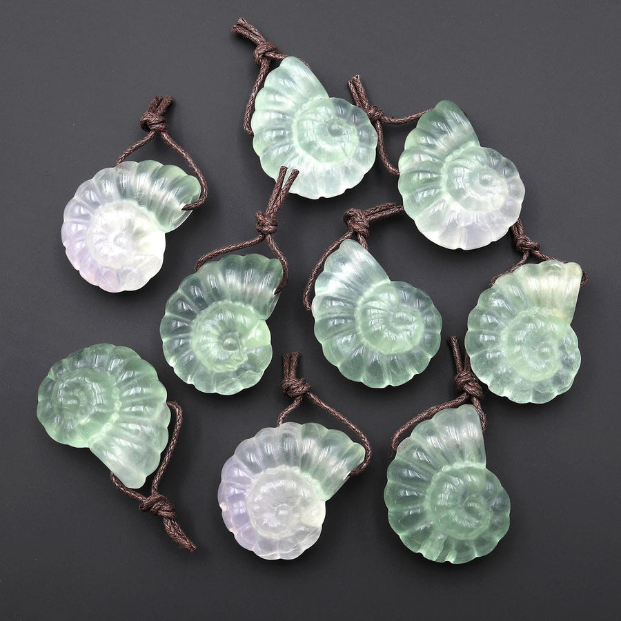 AAA Hand Carved Natural Candy Fluorite Light Green Ammonite Pendant