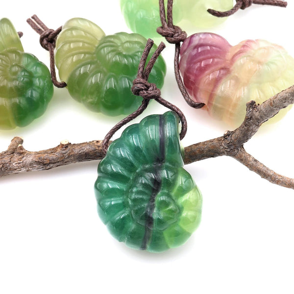 AAA Hand Carved Natural Candy Fluorite Bicolor Yellow Green Ammonite Pendant A1