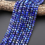Natural Blue Lapis Gemstone Faceted 6mm Cube Beads 15.5" Strand
