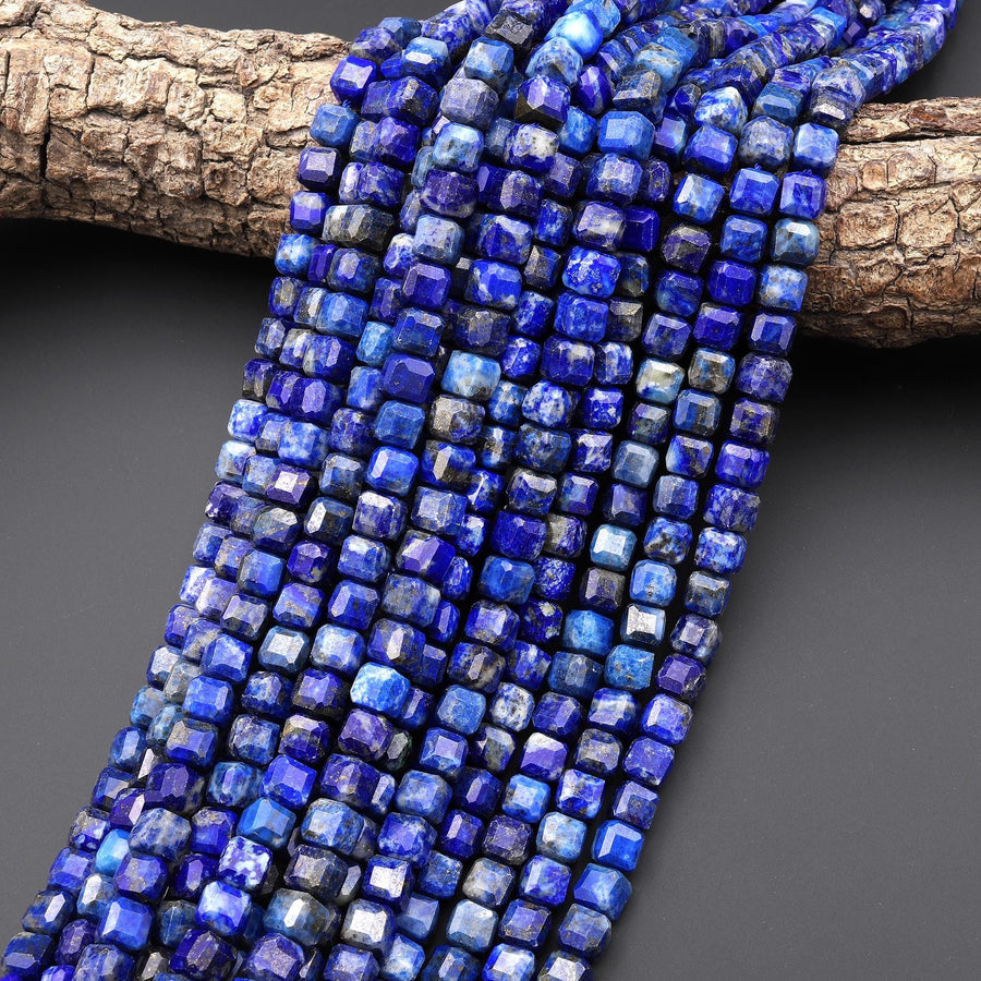 Natural Blue Lapis Gemstone Faceted 6mm Cube Beads 15.5" Strand