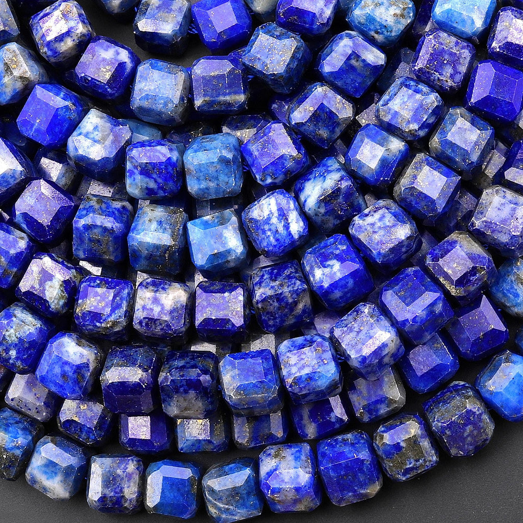 Natural Blue Lapis Gemstone Faceted 6mm Cube Beads 15.5" Strand