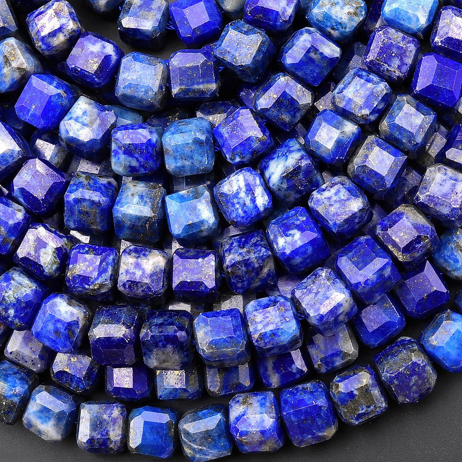 Natural Blue Lapis Gemstone Faceted 6mm Cube Beads 15.5" Strand
