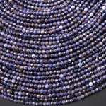 Natural Burma Blue Sapphire Faceted 2mm Round Beads 15.5" Strand