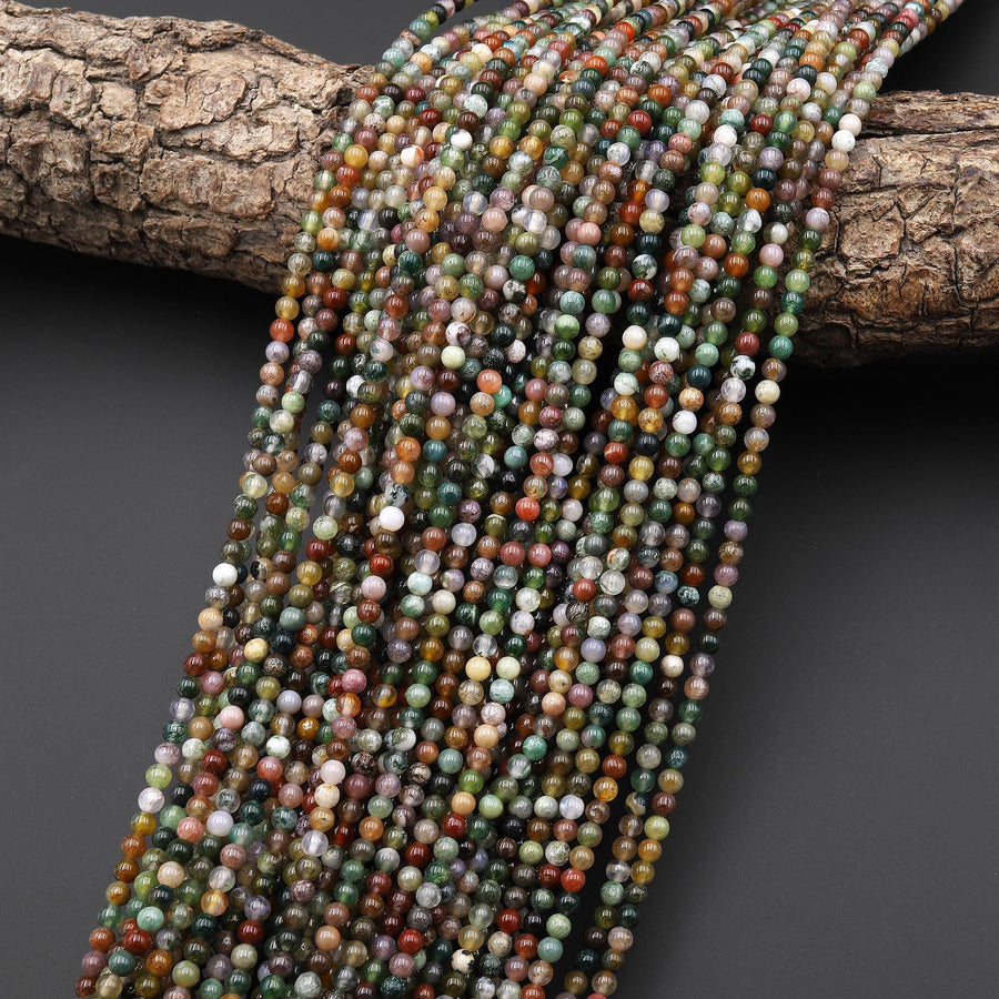 Natural Indian Agate 3mm Smooth Round Beads Aka Fancy Jasper 15.5" Strand
