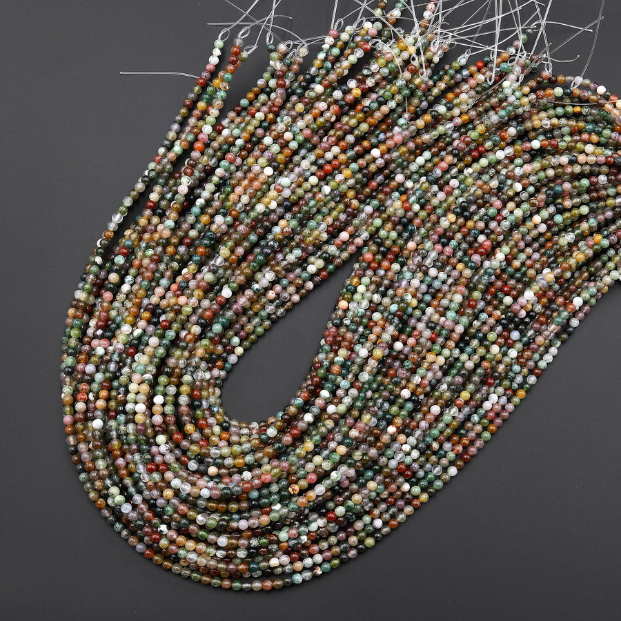 Natural Indian Agate 3mm Smooth Round Beads Aka Fancy Jasper 15.5" Strand
