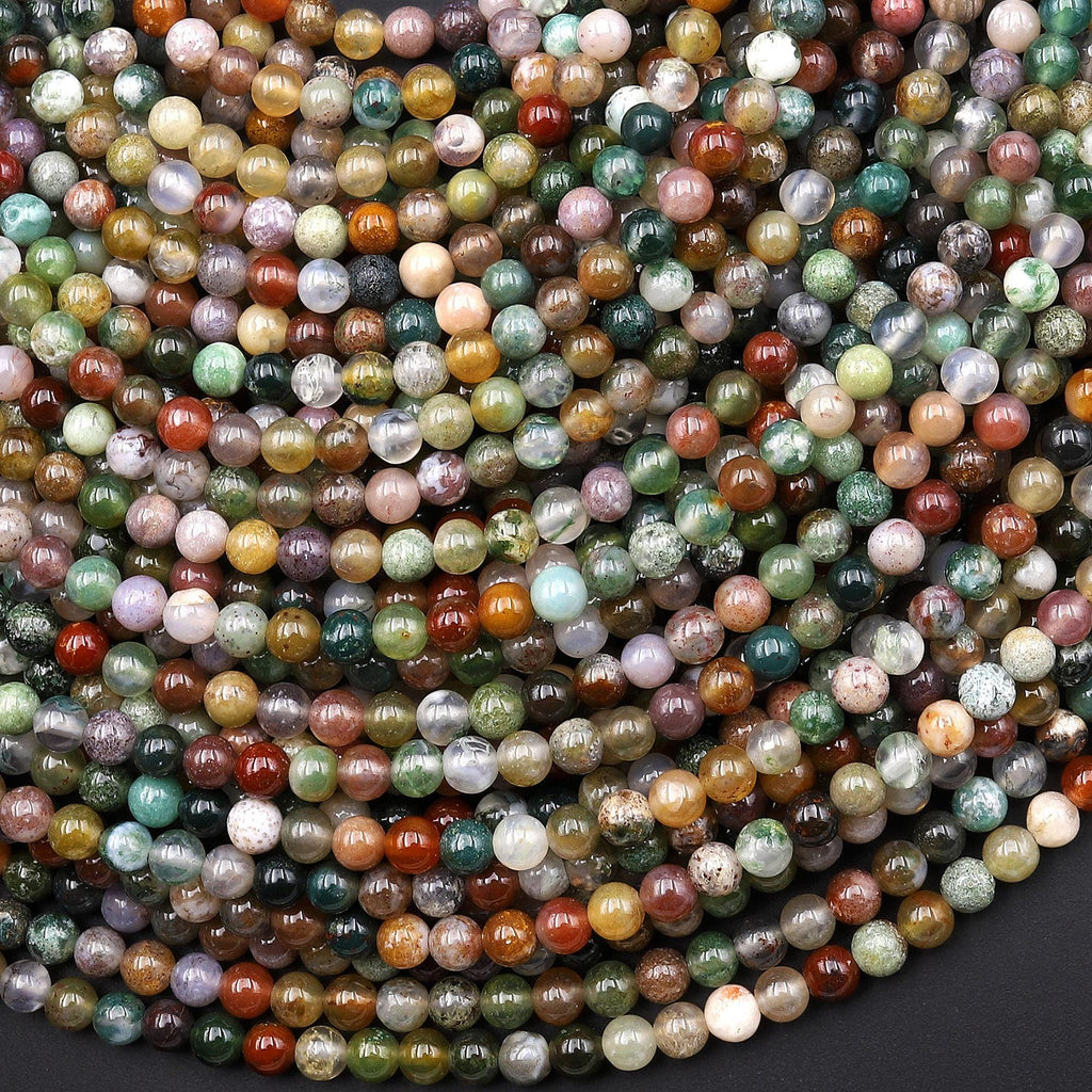 Natural Indian Agate 3mm Smooth Round Beads Aka Fancy Jasper 15.5" Strand
