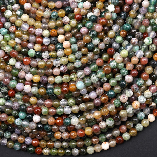 Natural Indian Agate 3mm Smooth Round Beads Aka Fancy Jasper 15.5" Strand