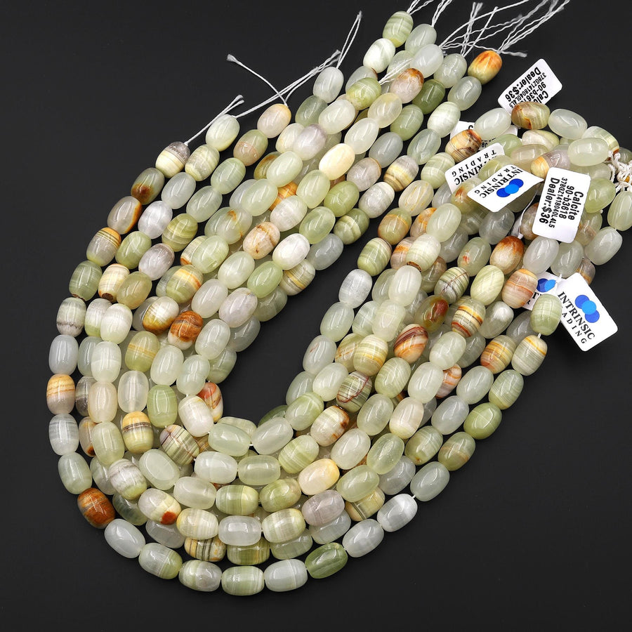 AAA Natural Green Calcite Barrel Beads Aka Afghanistan Jade 15.5" Strand