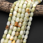 AAA Natural Green Calcite Barrel Beads Aka Afghanistan Jade 15.5" Strand