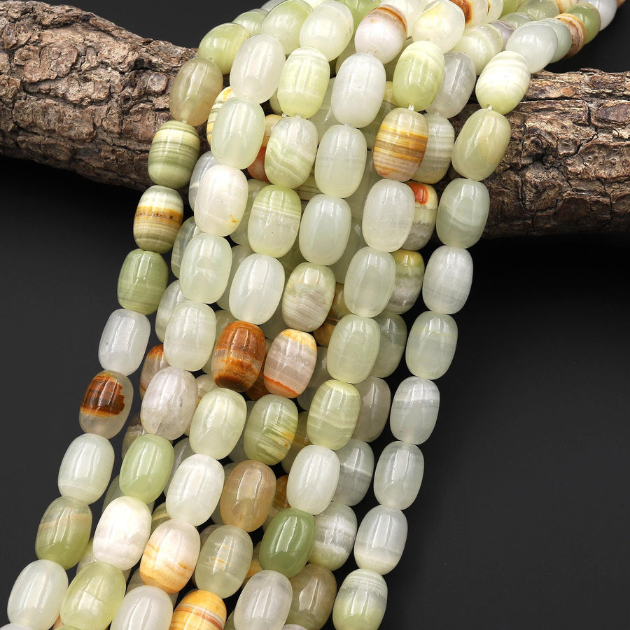 AAA Natural Green Calcite Barrel Beads Aka Afghanistan Jade 15.5" Strand