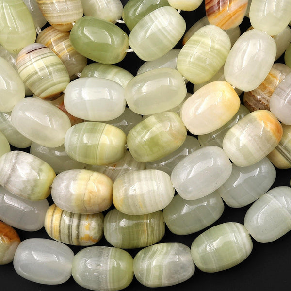 AAA Natural Green Calcite Barrel Beads Aka Afghanistan Jade 15.5" Strand