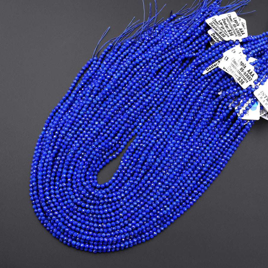 AAA Faceted Genuine Natural Blue Lapis Round Beads 3mm Gemstone 15.5" Strand