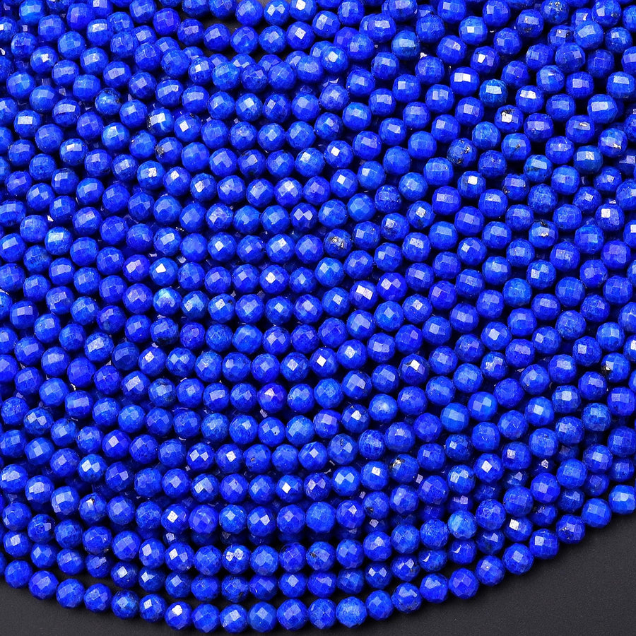 AAA Faceted Genuine Natural Blue Lapis Round Beads 3mm Gemstone 15.5" Strand
